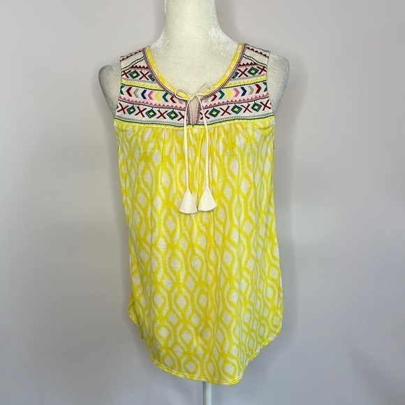 Anthropologie Yellow Patterned Sleeveless Top - Picture 1 of 9
